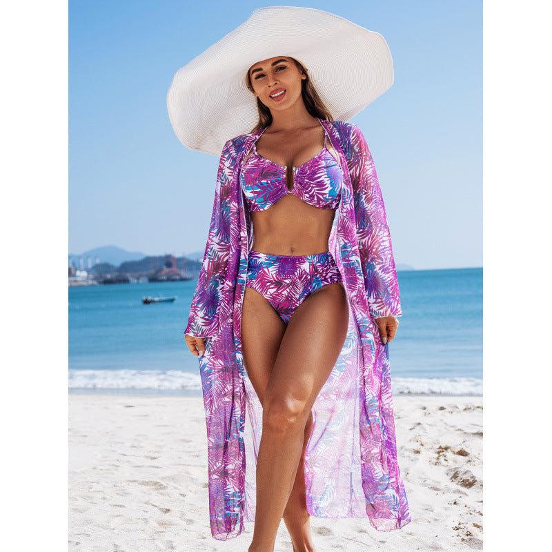 Sexy Swimsuit Women Split High Waist U Shaped Bikini Bikini Three Piece Sets Swimsuit Printed Swimsuit