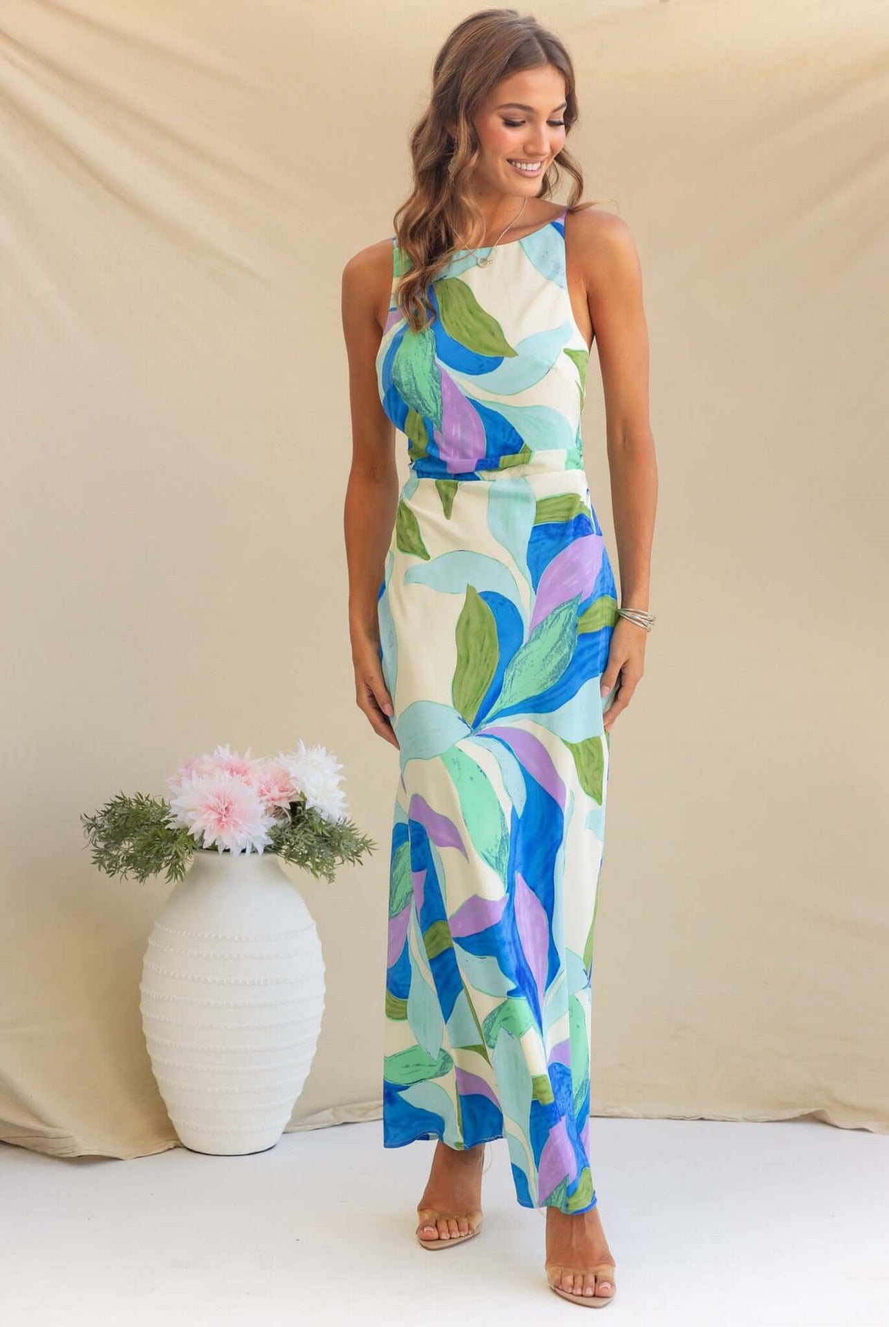 Maxi Dress Fashionable Printed Sleeveless Backless Dress