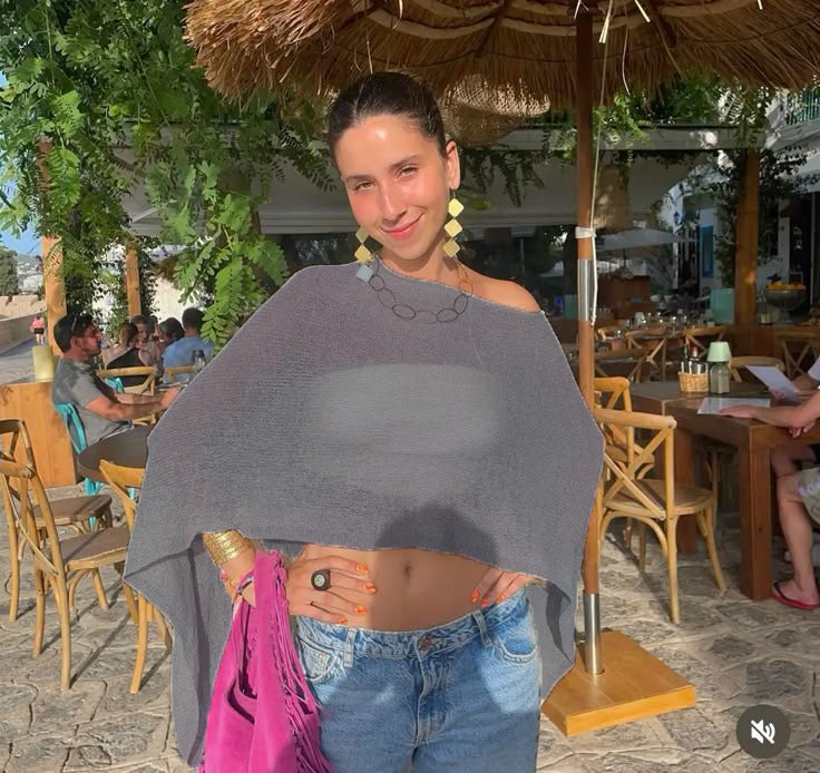 Irregular Asymmetric Hollow Out Cutout out Beach Cover up Vacation Sun Protection Shawl Thin Ice Silk Knitted Top