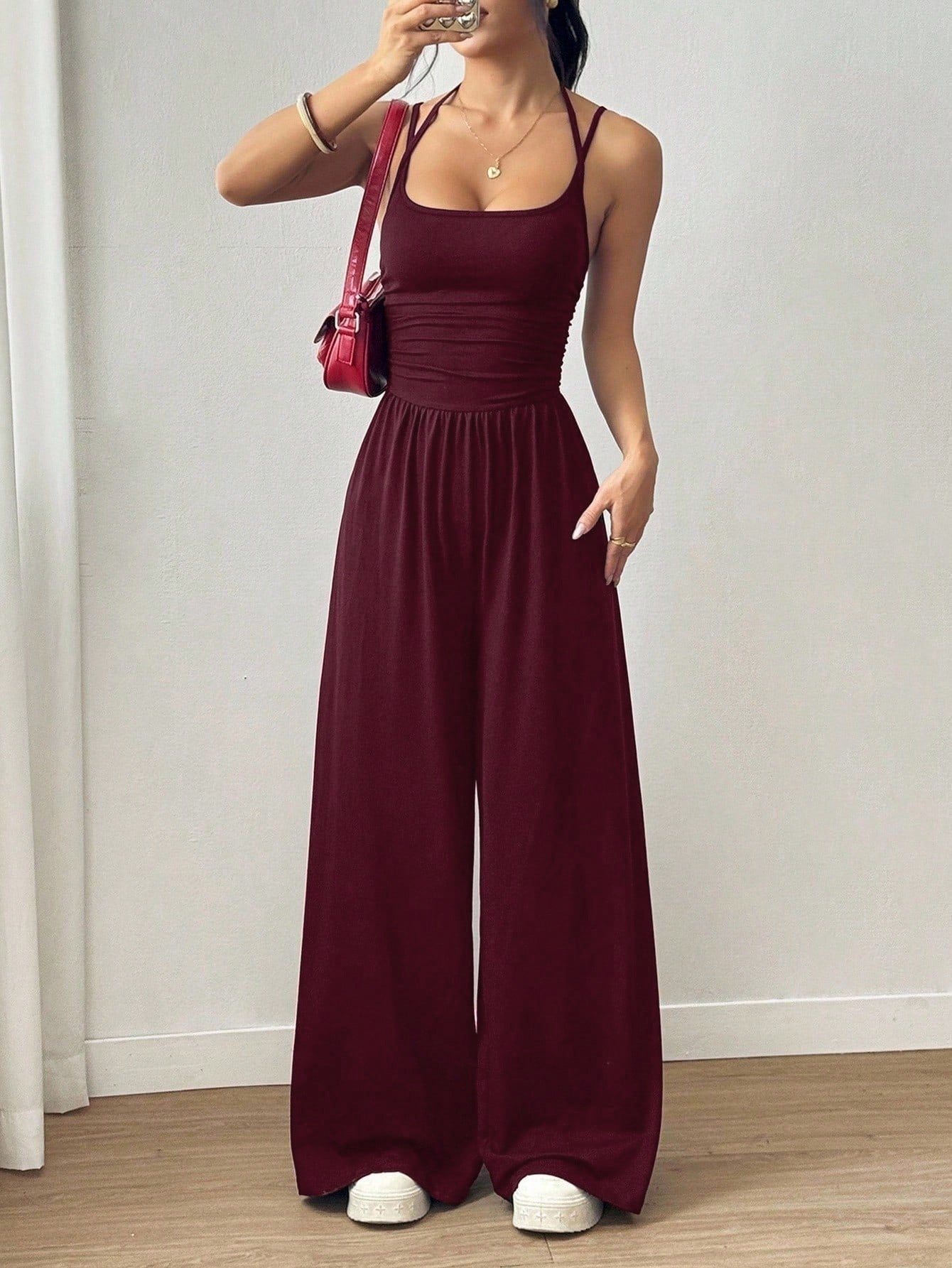 Suspender Women Casual Summer Wide Leg Loose Wrapped Chest Nipped Waist Jumpsuit