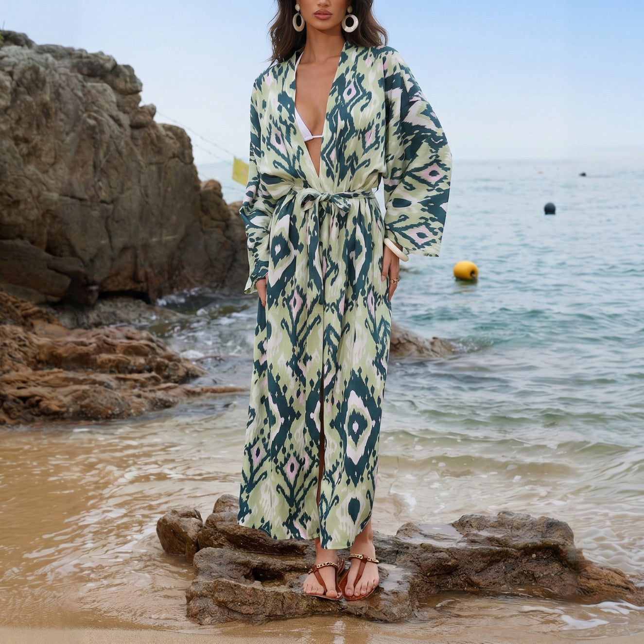 Beach Dress Women Casual Holiday Floral Print Pullover Bikini Swimsuit Blouse Sun Protective Clothing