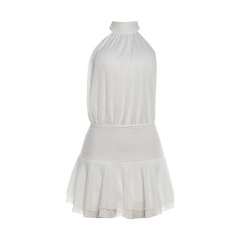 Summer Women Clothing Sexy Backless Lace up Halter Short Dress