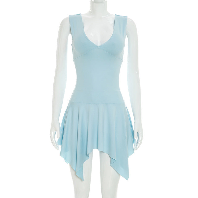 Elegant Women Clothing Summer Sexy Fashionable V neck Sleeveless Irregular Asymmetric Dress