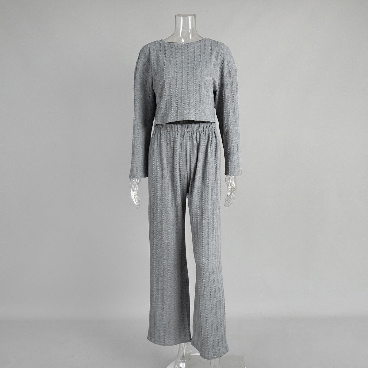 Gray Long Sleeve Trousers Pajamas Set Winter Wheat Jacquard Home Wear for Women