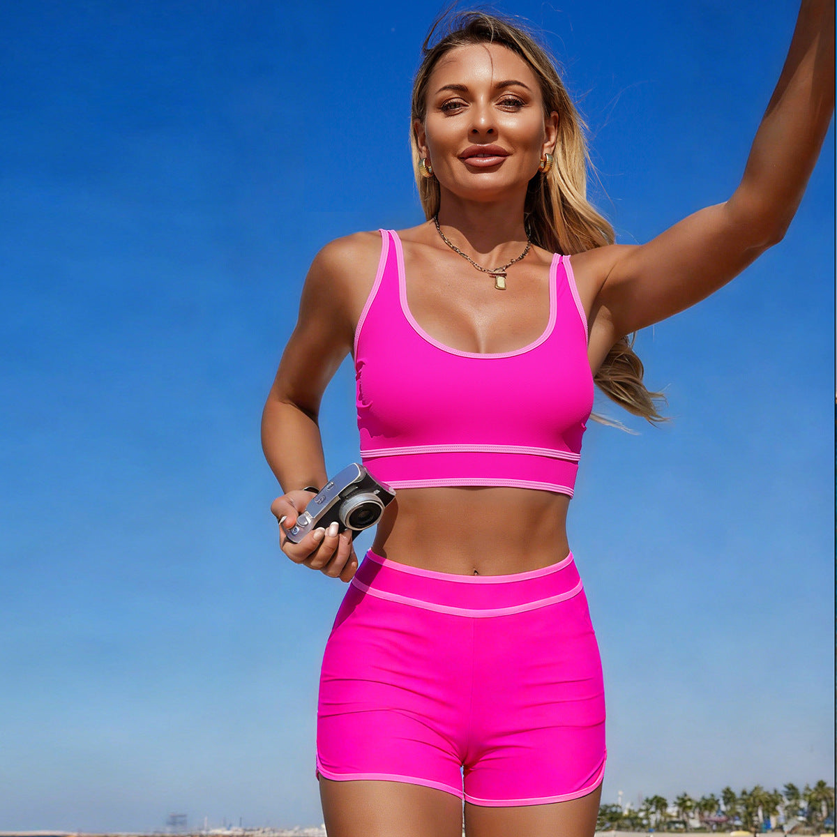 Split Swimsuit Women Solid Color Sexy Sports Conservative Bikini Swimsuit