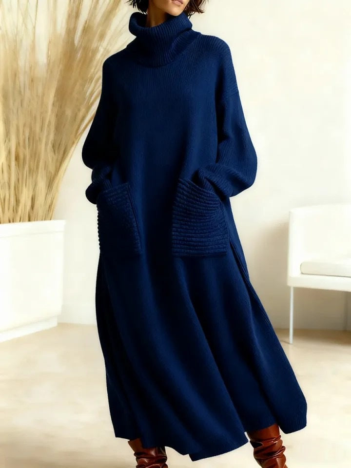 High Neck Woolen Dress Loose Woolen Coat