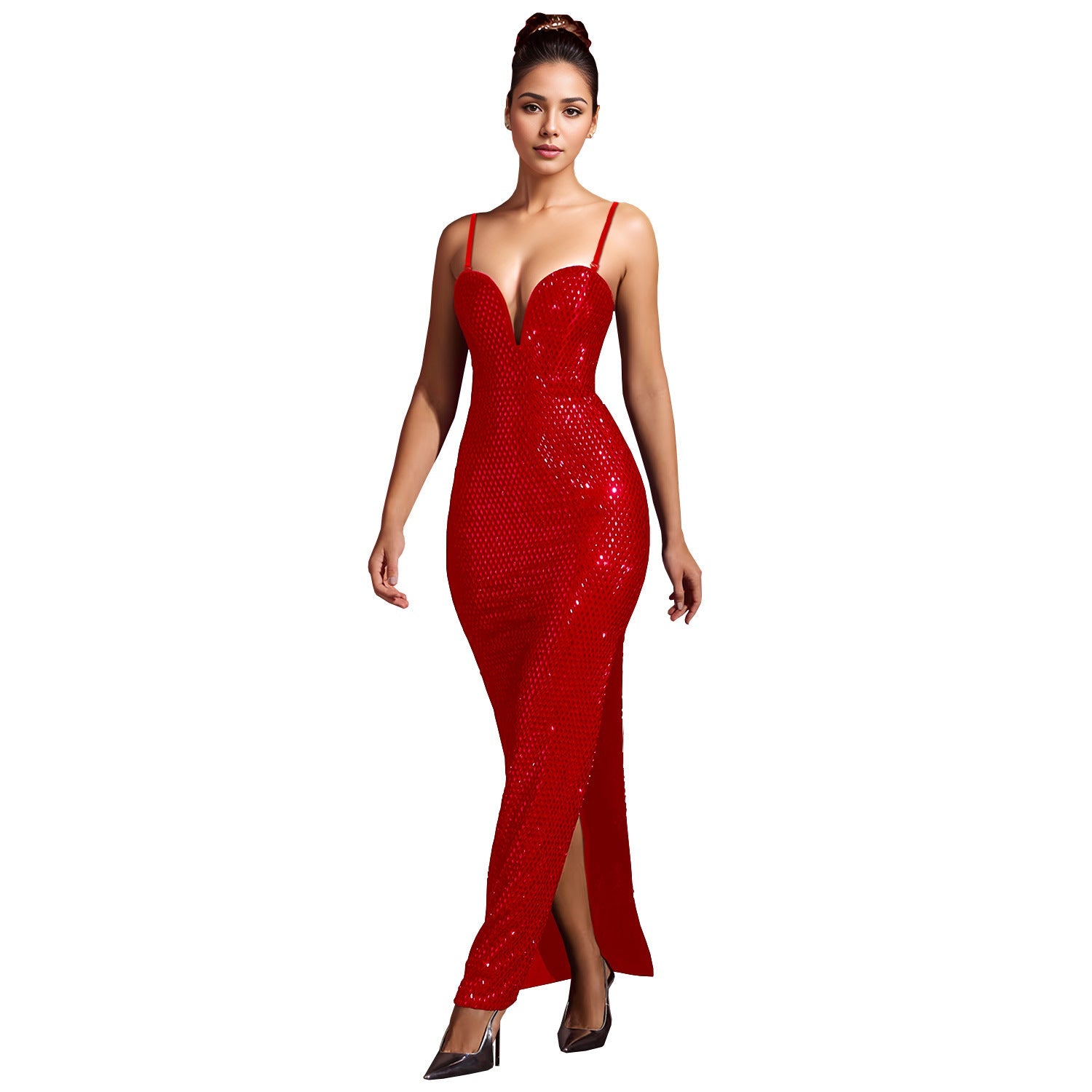 Women Wear Drilling Slim Fit Sexy Bag Arm Split Dress