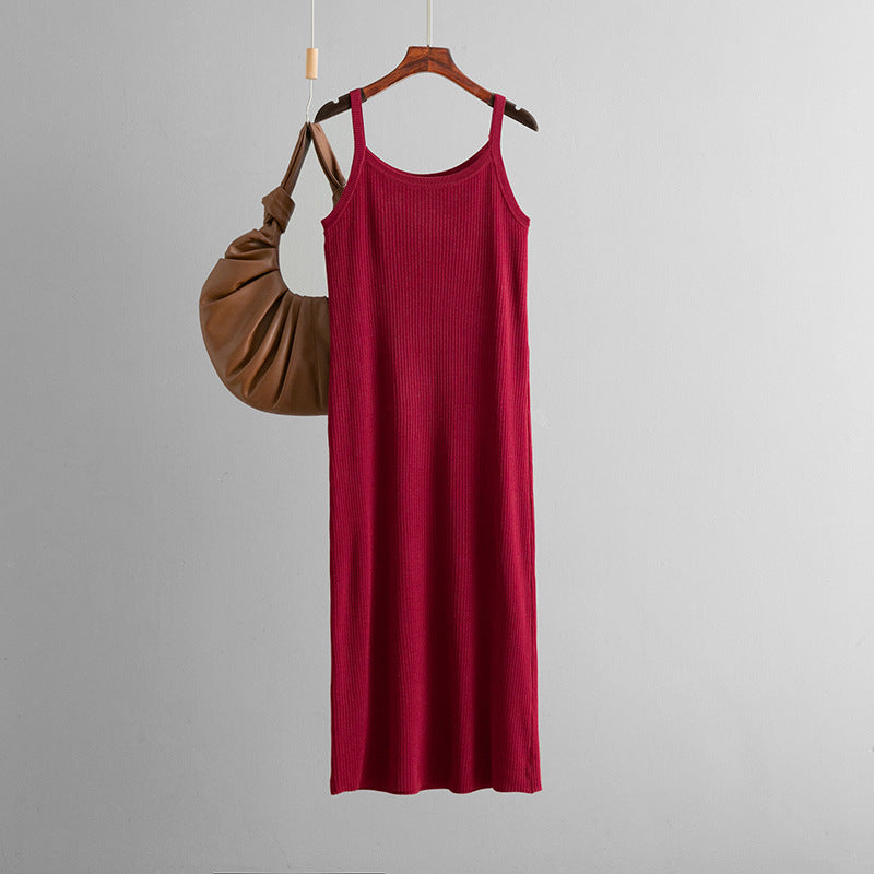 Summer Women Casual Loose Solid Color Simple Camisole Knitted Dress