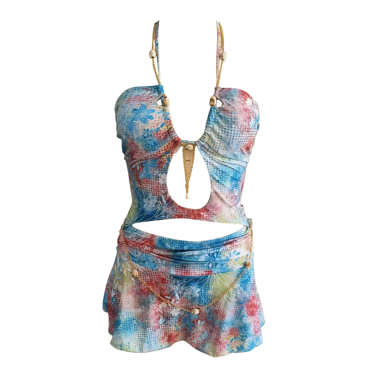Fresh One Piece Swimsuit Dress Briefs Set Sexy Cutout Strap Women