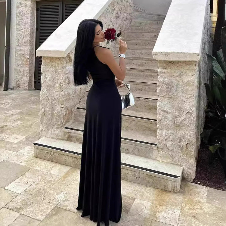 Women Clothing Fall Inner Match Sexy Pleated Slim Private Clothing Maxi Dress