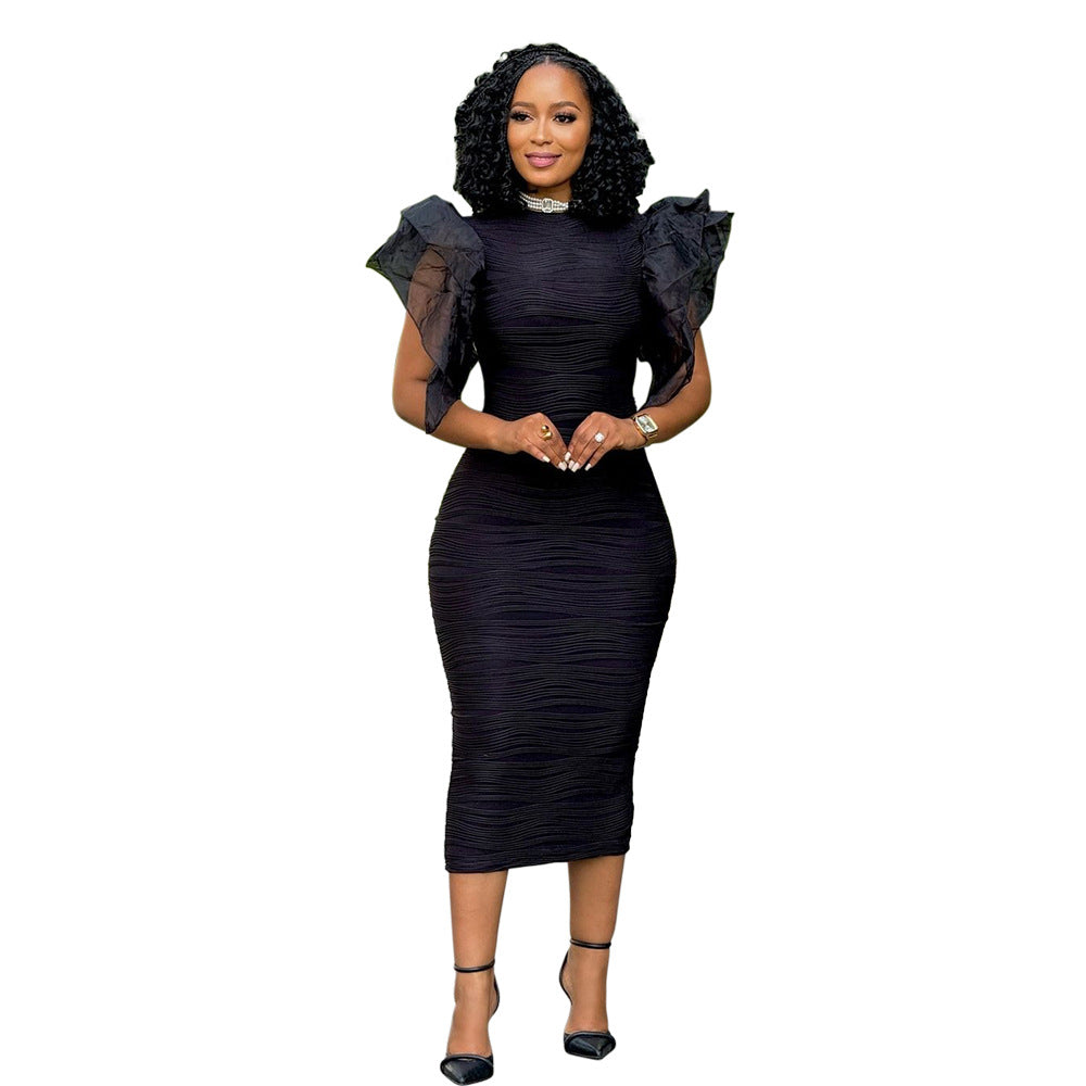 Women Clothing Stitching Ruffle Sleeve Summer Africa Dress