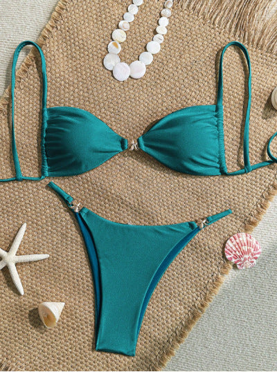 Popular String Shoulder Strap Lace up Sexy Bikini Women Triangle Cup Bikini Seaside Beach Spring
