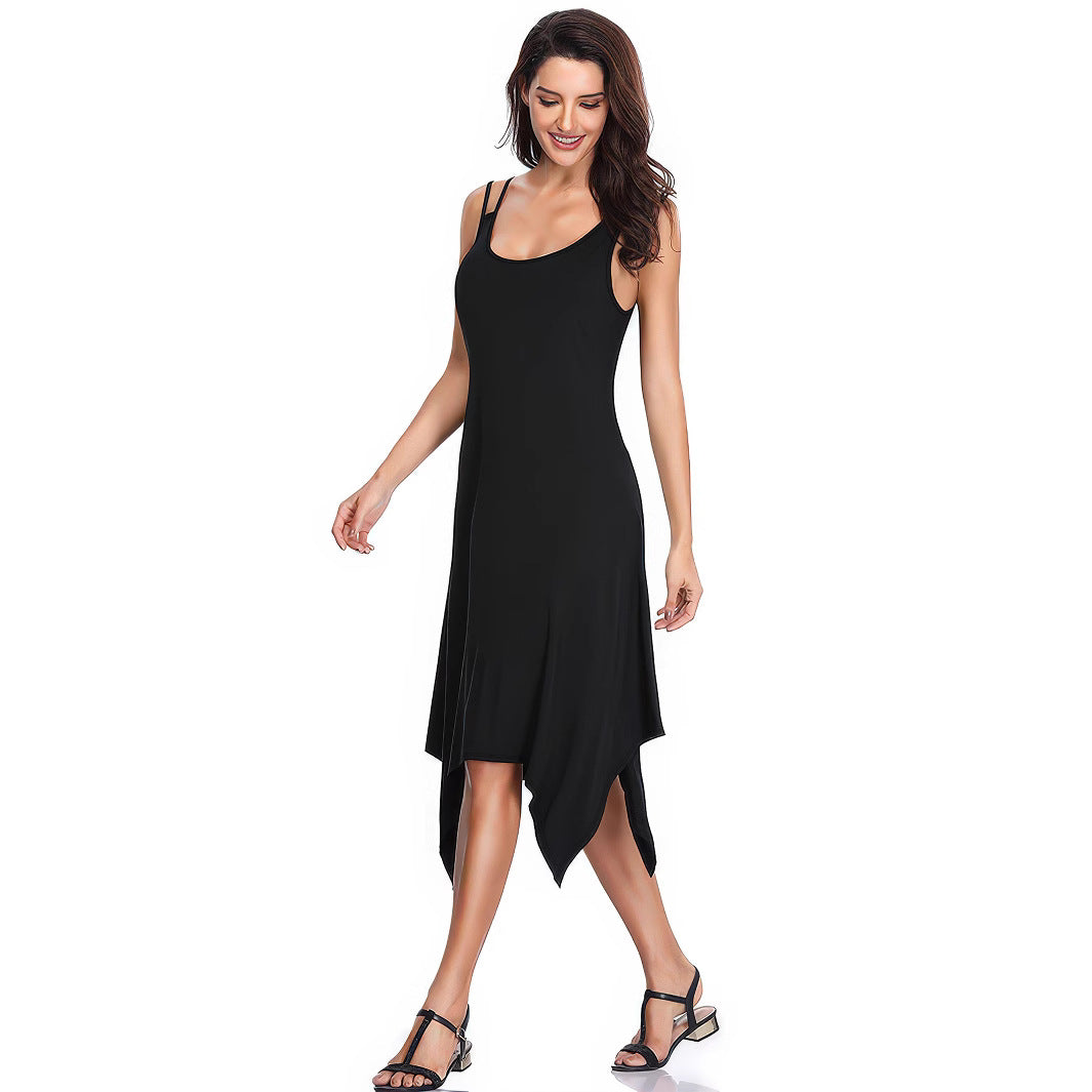 Women Clothing Summer Casual Solid Color Design Sleeveless Sling Dress