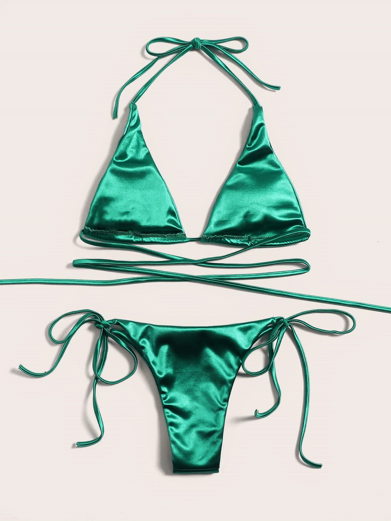Bikini Double Bikini Sexy Swimsuit Sexy Swimsuit Women Tied Swimsuit Solid Color
