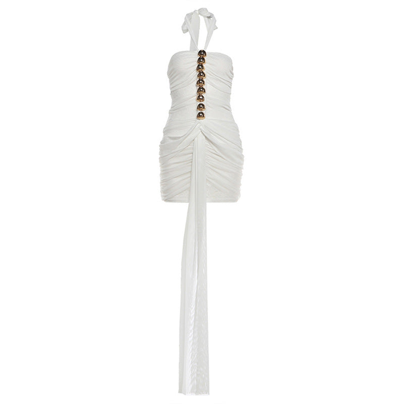 Summer Women Lace Sexy See through Ribbon Halter Dress