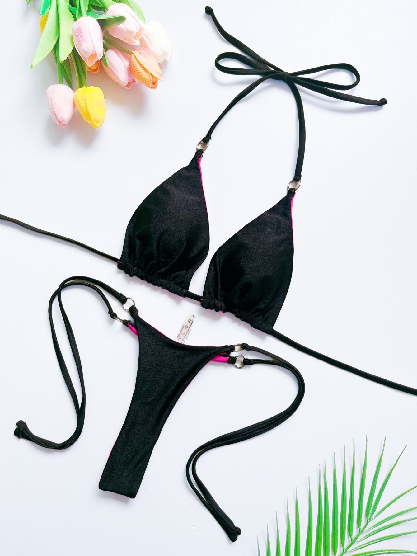 Nylon Solid Color Lace up Bikini Low Waist Lace up