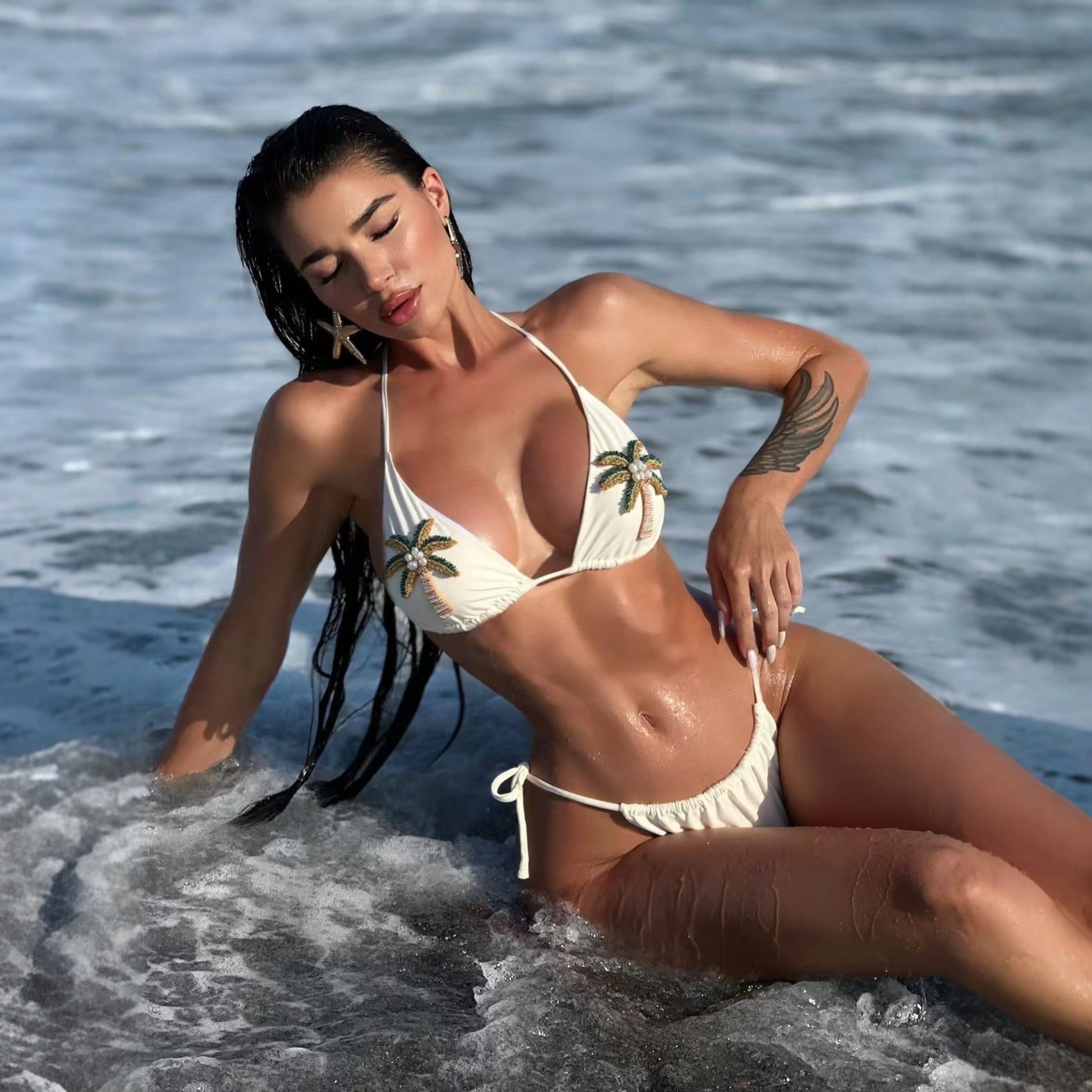 Bikini Three Dimensional Bead String Women Split Sexy Swimsuit Set