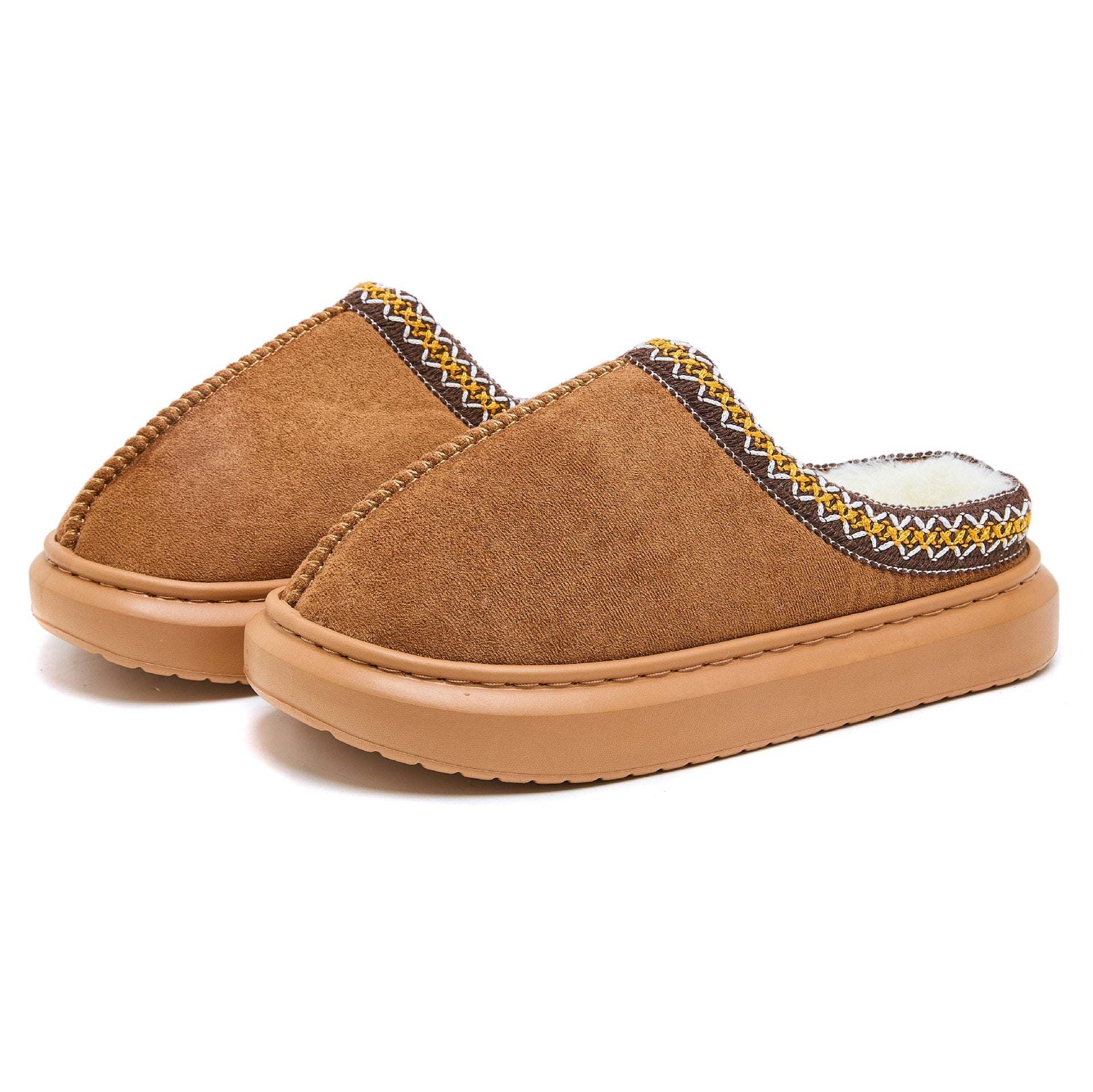 Baotou Fluffy Slippers Autumn Winter Ethnic Cotton Slippers Men Women Couple Warm Rubber Thick-Soled Cotton Slippers