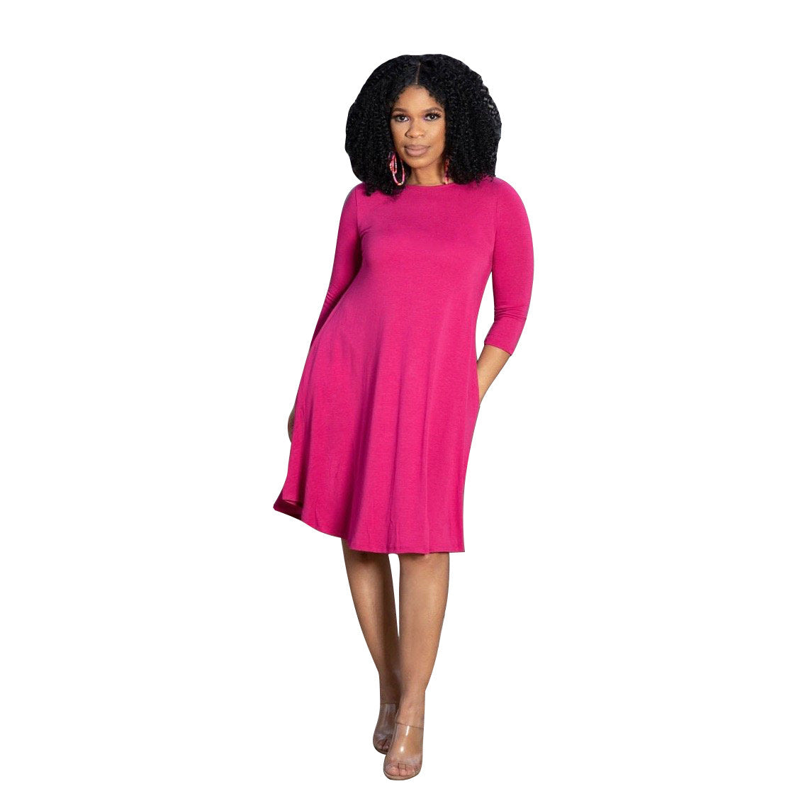 Women Clothing Dress Long Sleeve T-shirt Mid Solid Color Basic Summer Autumn