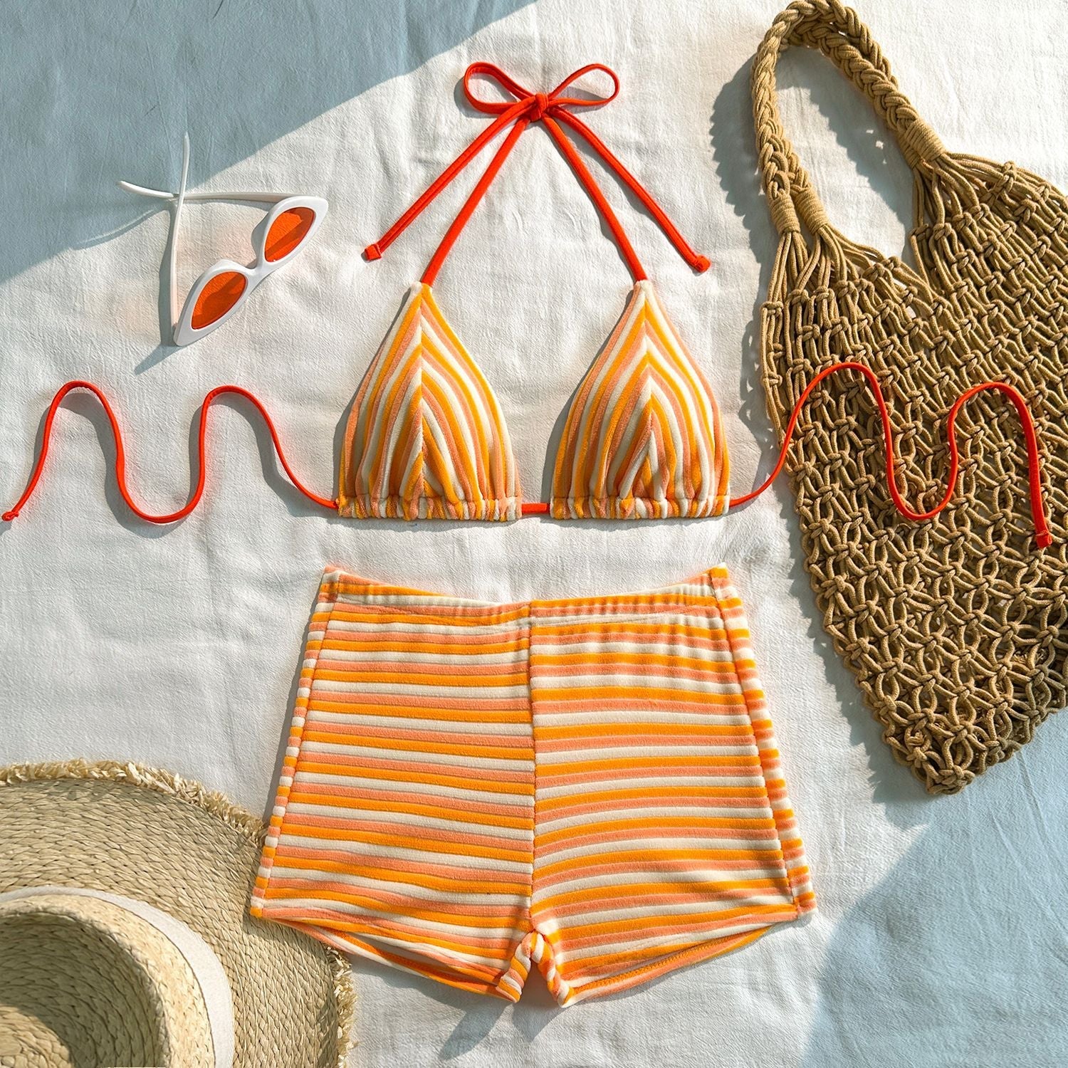Stripe Towel Cloth Simple Sexy Split Swimsuit Bikini