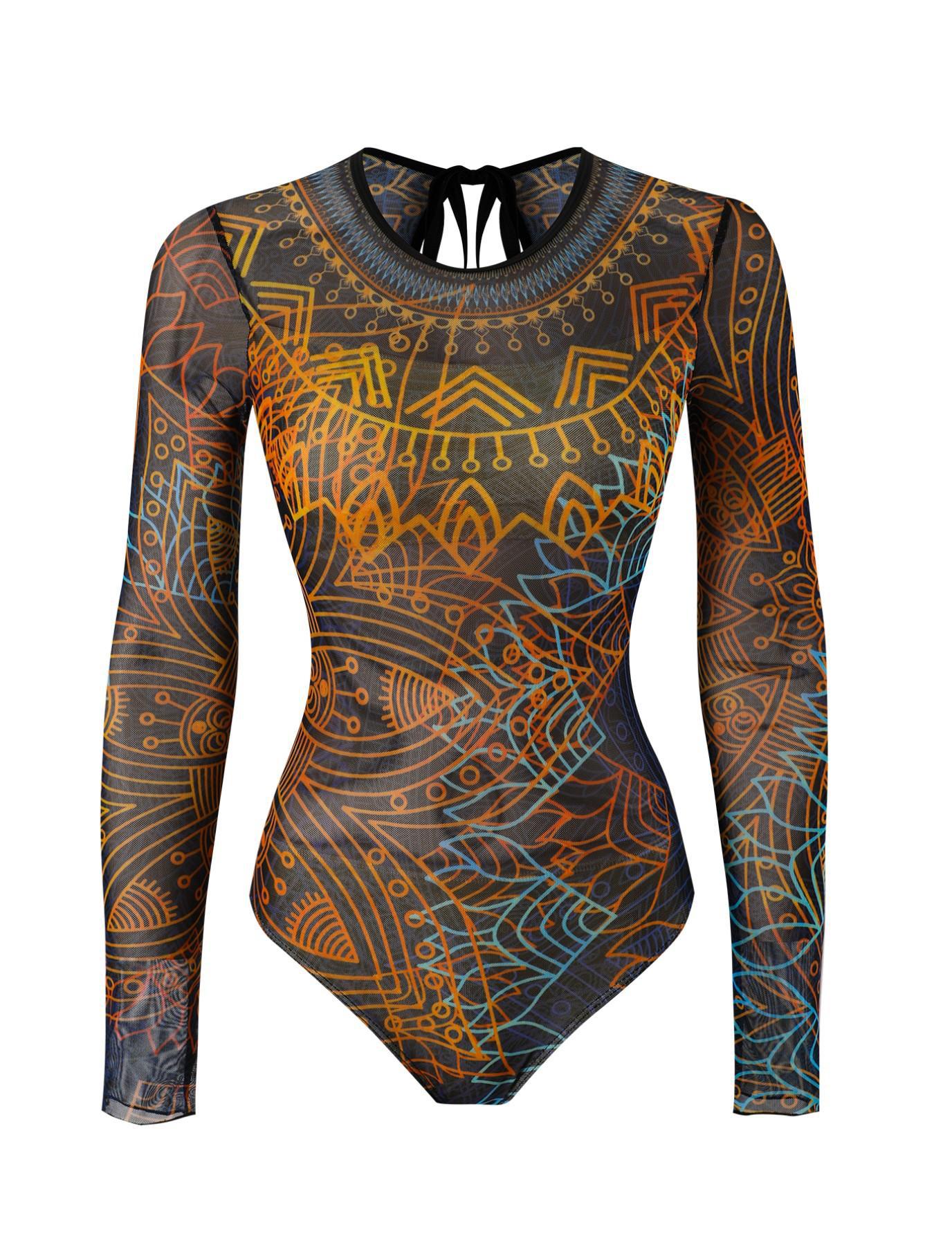 One Piece Swimsuit Women Sexy Retro Mesh Swimsuit Set Two Piece Set Long Sleeve One Piece Swimsuit Vacation Swimsuit