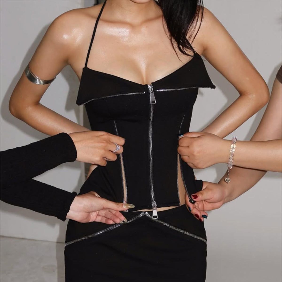 Sexy Street Shooting Design Short Zipper Corset Slim Halter Vest
