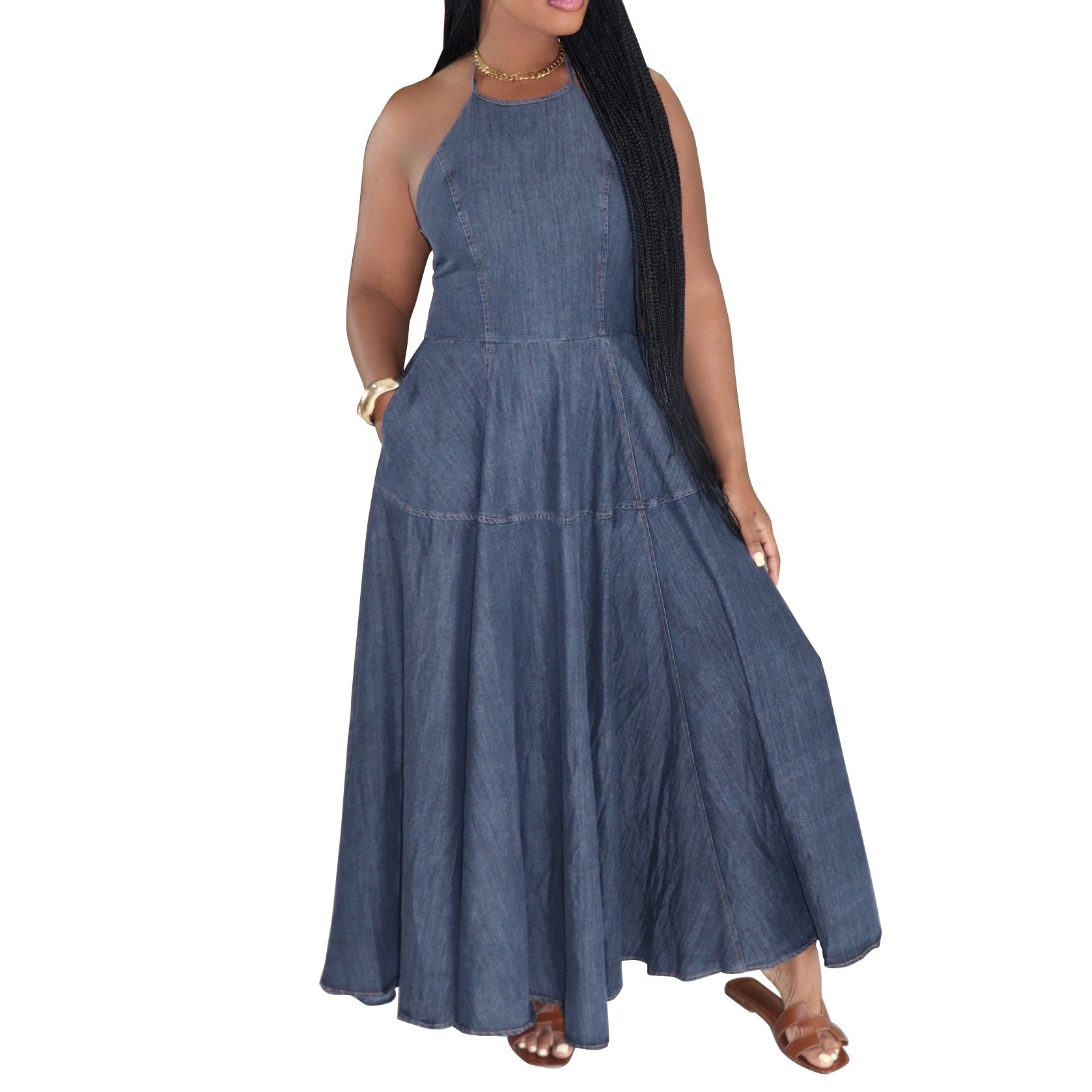 Women Clothing Denim Dress Sleeveless Dress for Women Maxi Dress