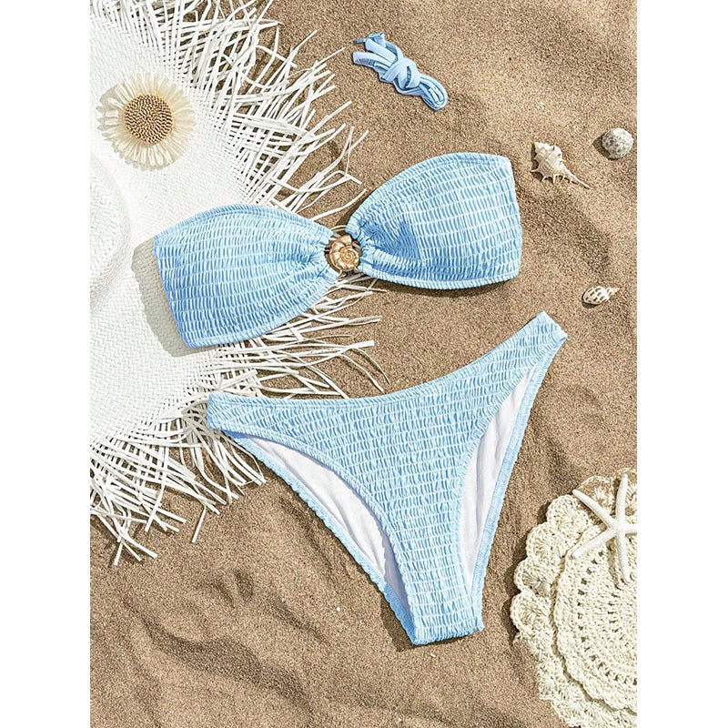 Solid Color Tied Bikini Sexy Split Swimsuit Women Beach Bikini Swimsuit