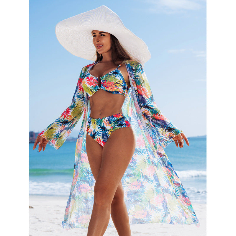 Sexy Swimsuit Women Split High Waist U Shaped Bikini Bikini Three Piece Sets Swimsuit Printed Swimsuit