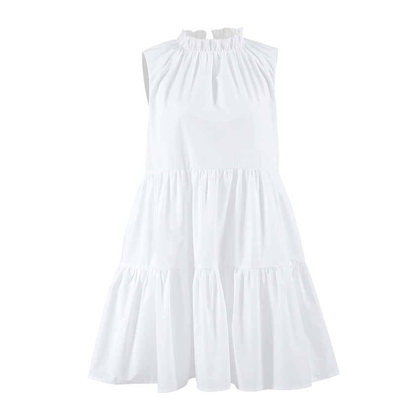 Spring Summer All Match White Elegant Dress round Neck Sexy Bow Lace up Elegant Loose Short Women Clothing