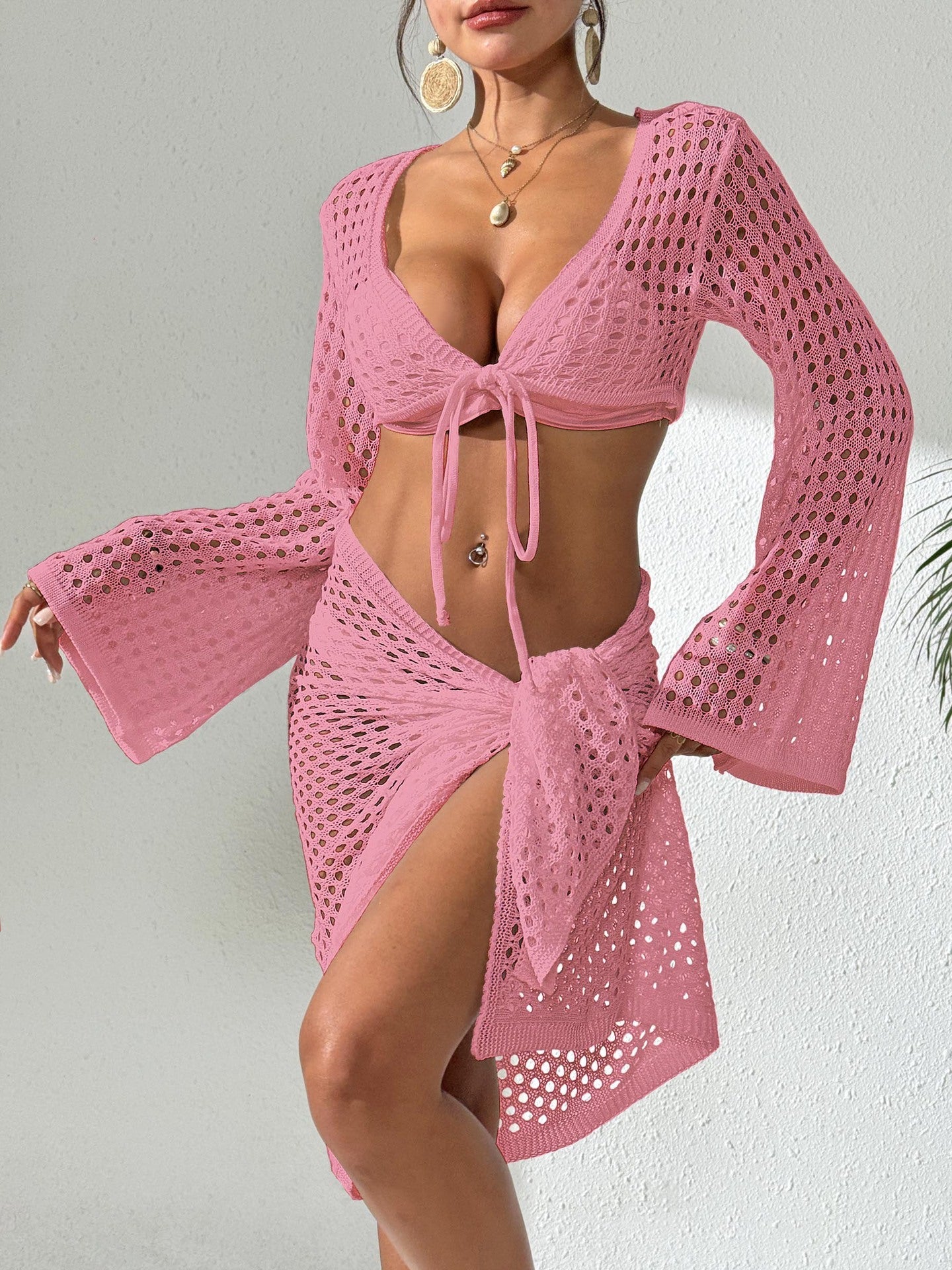 Girls Beach Women Clothing Short Top plus One Piece Skirt Bikini Two Piece Sets Blouse