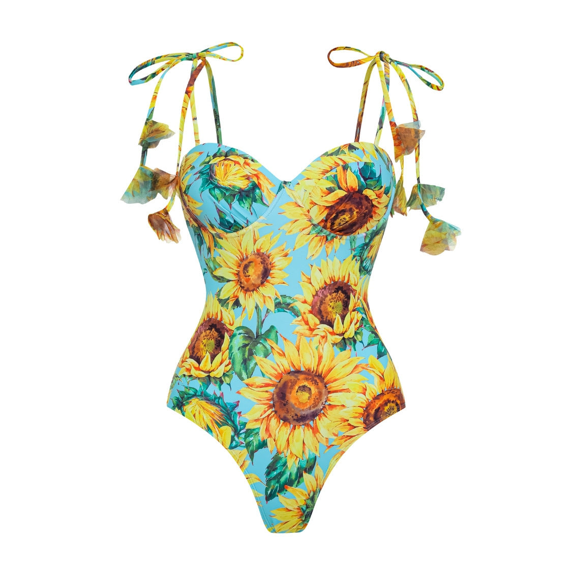 Women Swimsuit Sunflower Printed One Piece Swimsuit Set