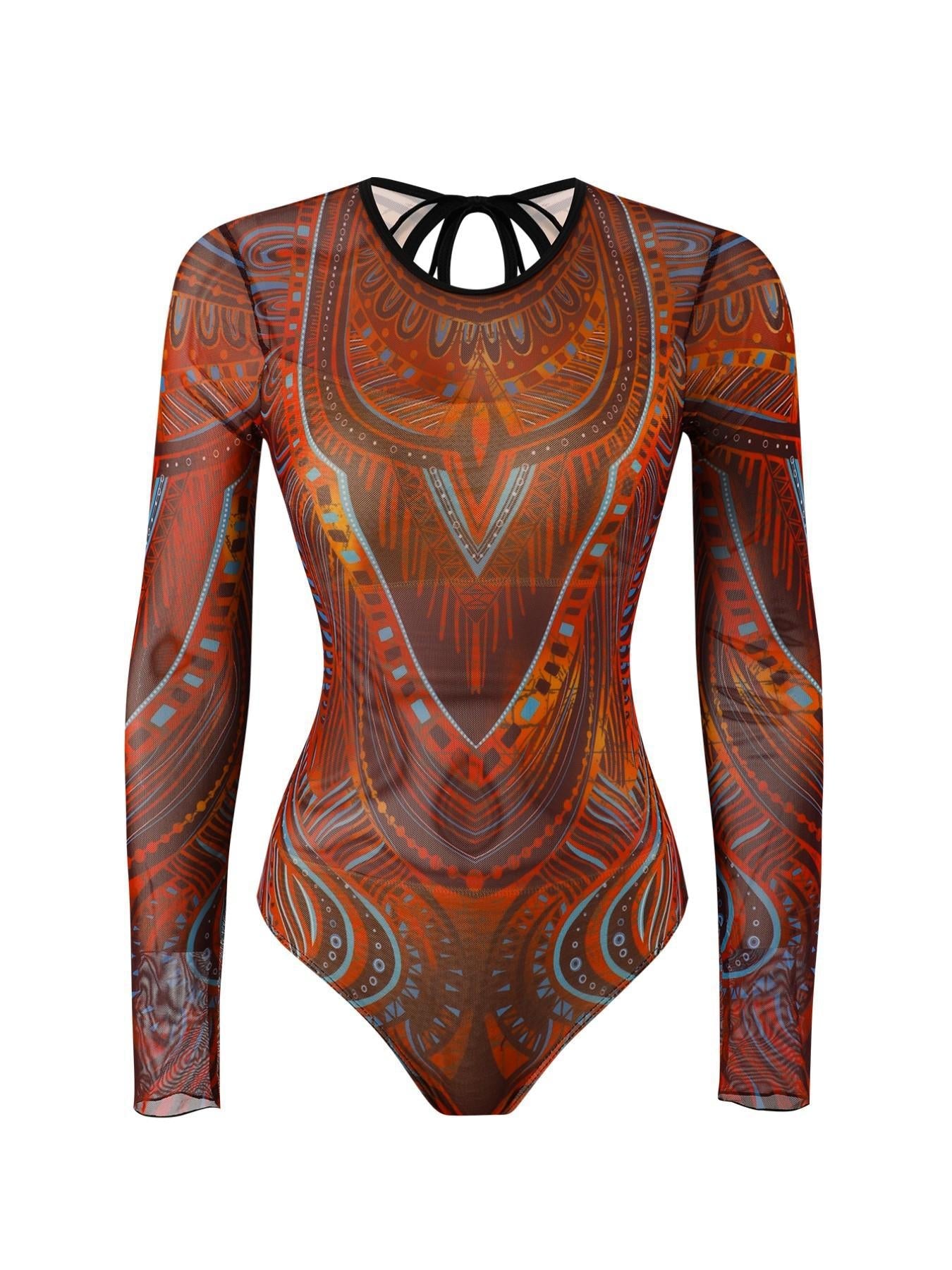 One Piece Swimsuit Women Sexy Retro Mesh Swimsuit Set Two Piece Set Long Sleeve One Piece Swimsuit Vacation Swimsuit
