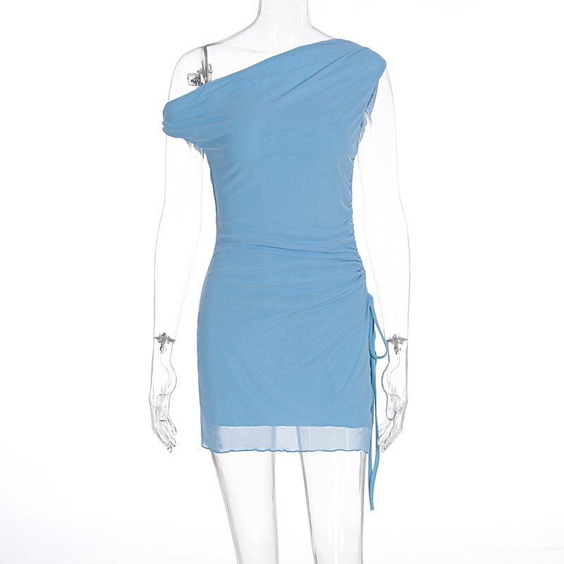 Women Summer Cross Shoulder Split Sheath Dress