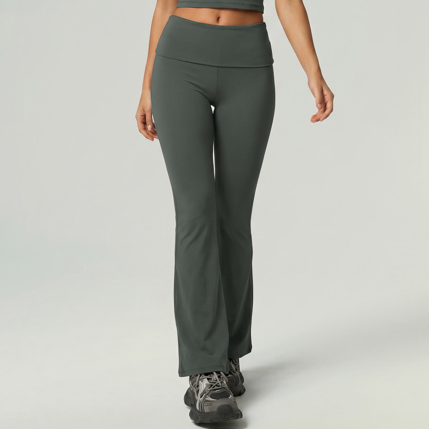 Quick Drying Sports Fitness Wear Short Sleeved Top Long Pants Bell Bottom Pants Tummy Control Butt Lifting Yoga Set