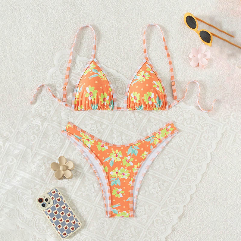 Printed Lace up Bikini Swimsuit Women Holiday Spring Beach Swimsuit