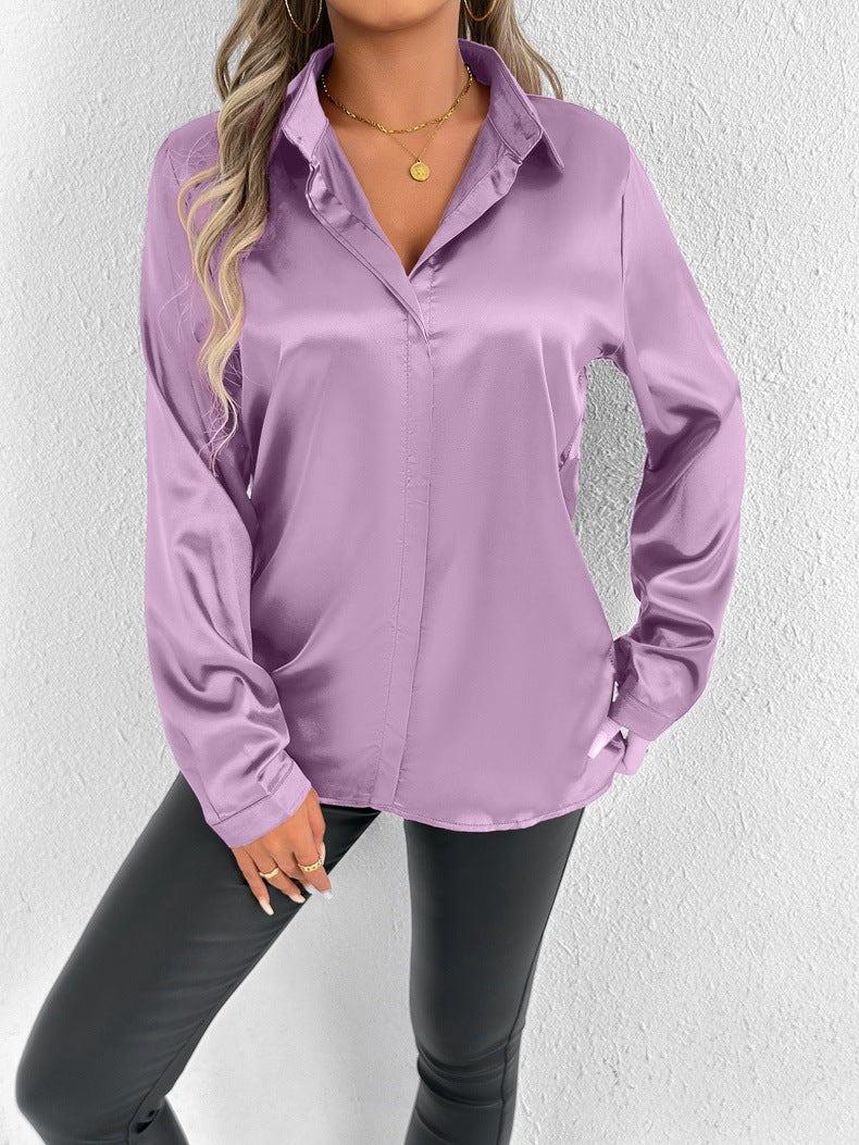 Women Clothes Clothes Spring Summer Satin Shirt Shirt Long Sleeve Satin Top