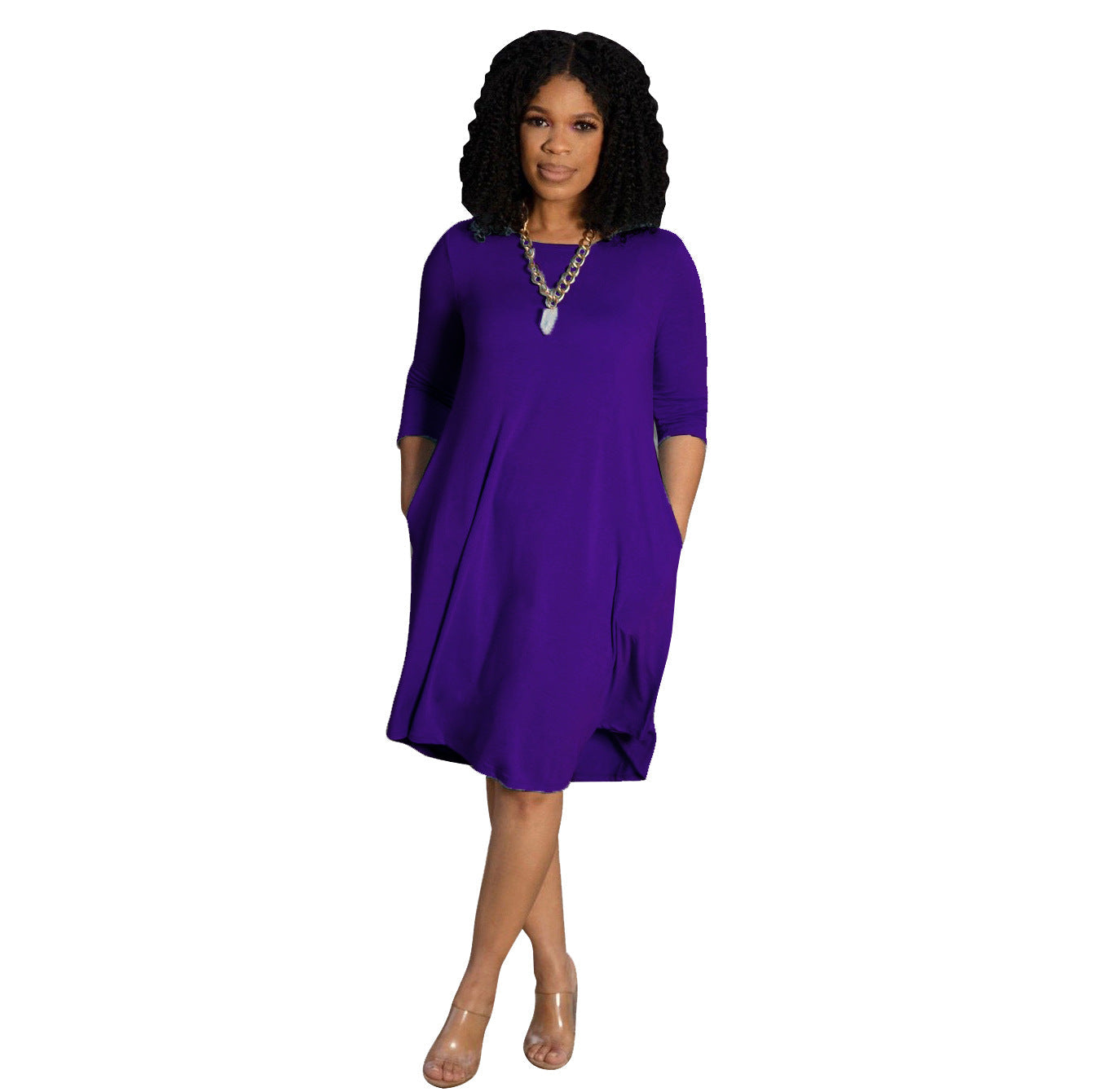 Women Clothing Dress Long Sleeve T-shirt Mid Solid Color Basic Summer Autumn