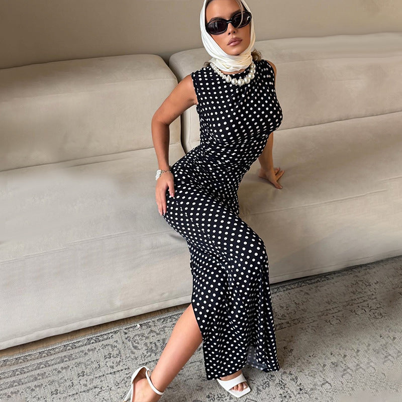 Women Wear Sleeveless Vest Slim Fit Slimming Fashionable Polka Dot Dress Elegant Sheath Dress