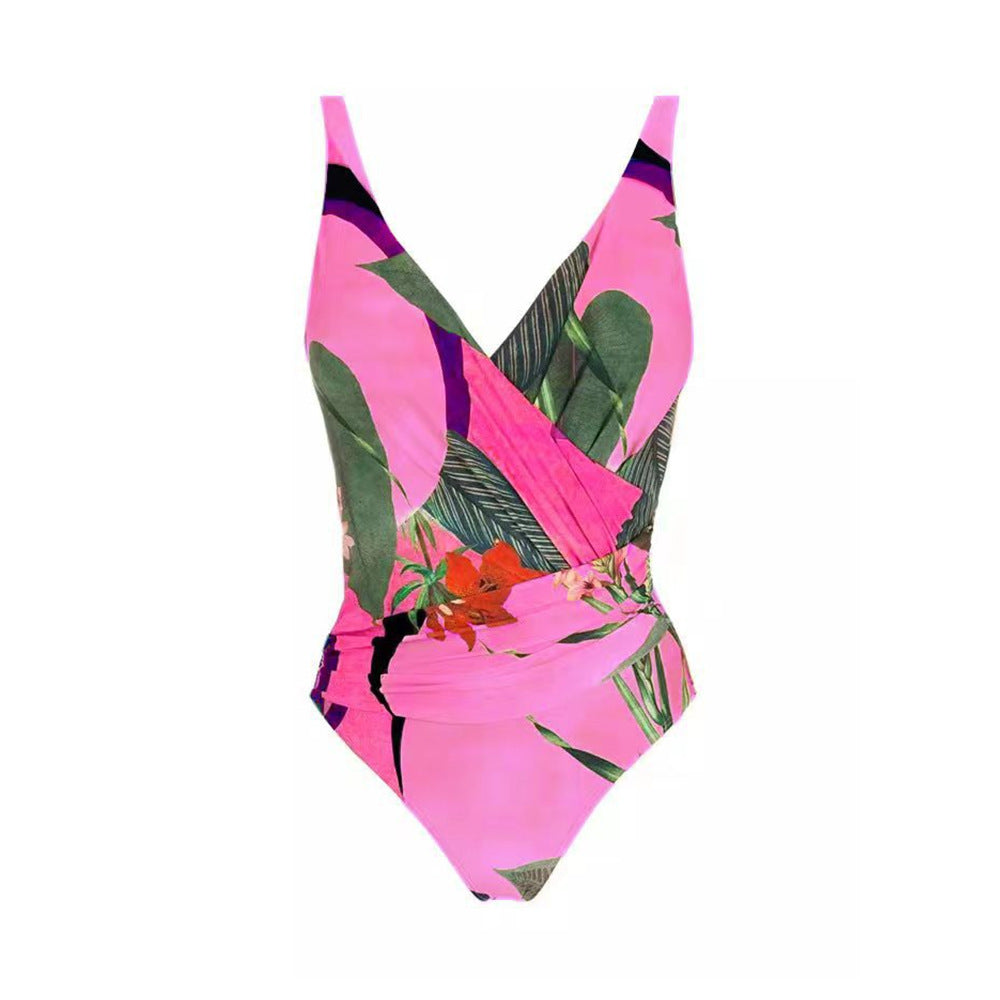 Two Piece Set Swimsuit Cross Belly Covering Printed Backless Sheath Dress Swimsuit