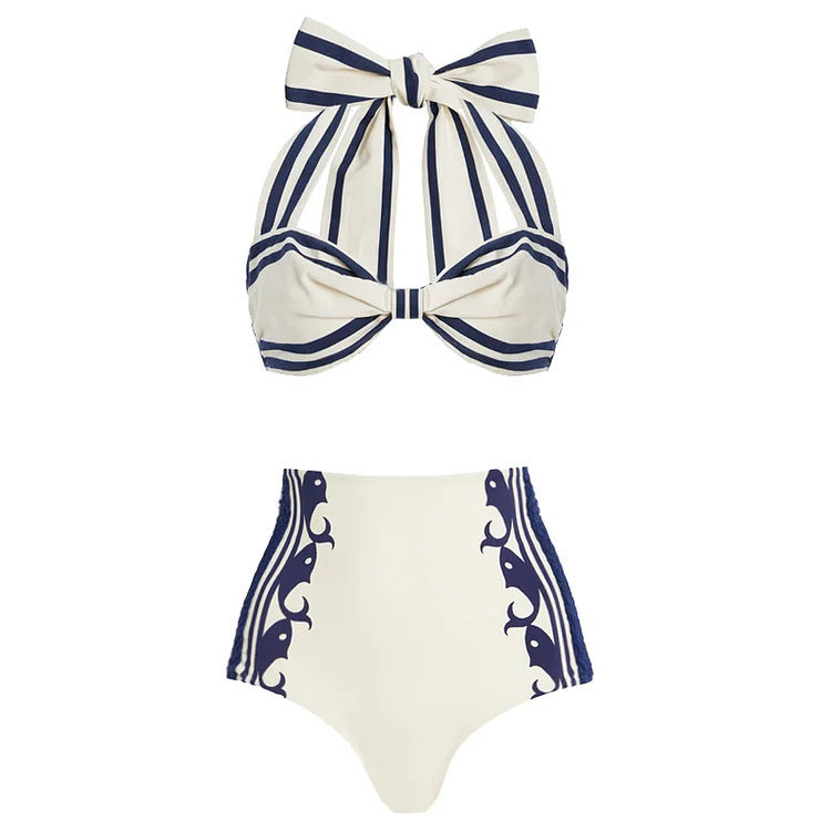 Swimsuit Navy Halter One Piece Swimsuit Set Women