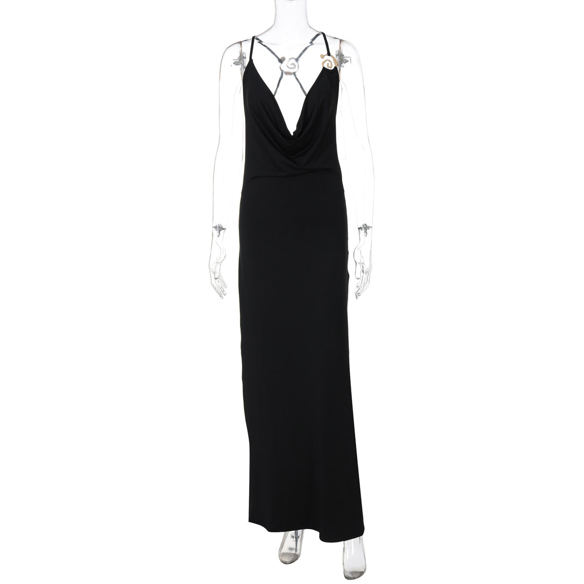 Summer Sexy Deep V Plunge neck Strap Backless Maxi Dress Solid Color Slim Fit Dress