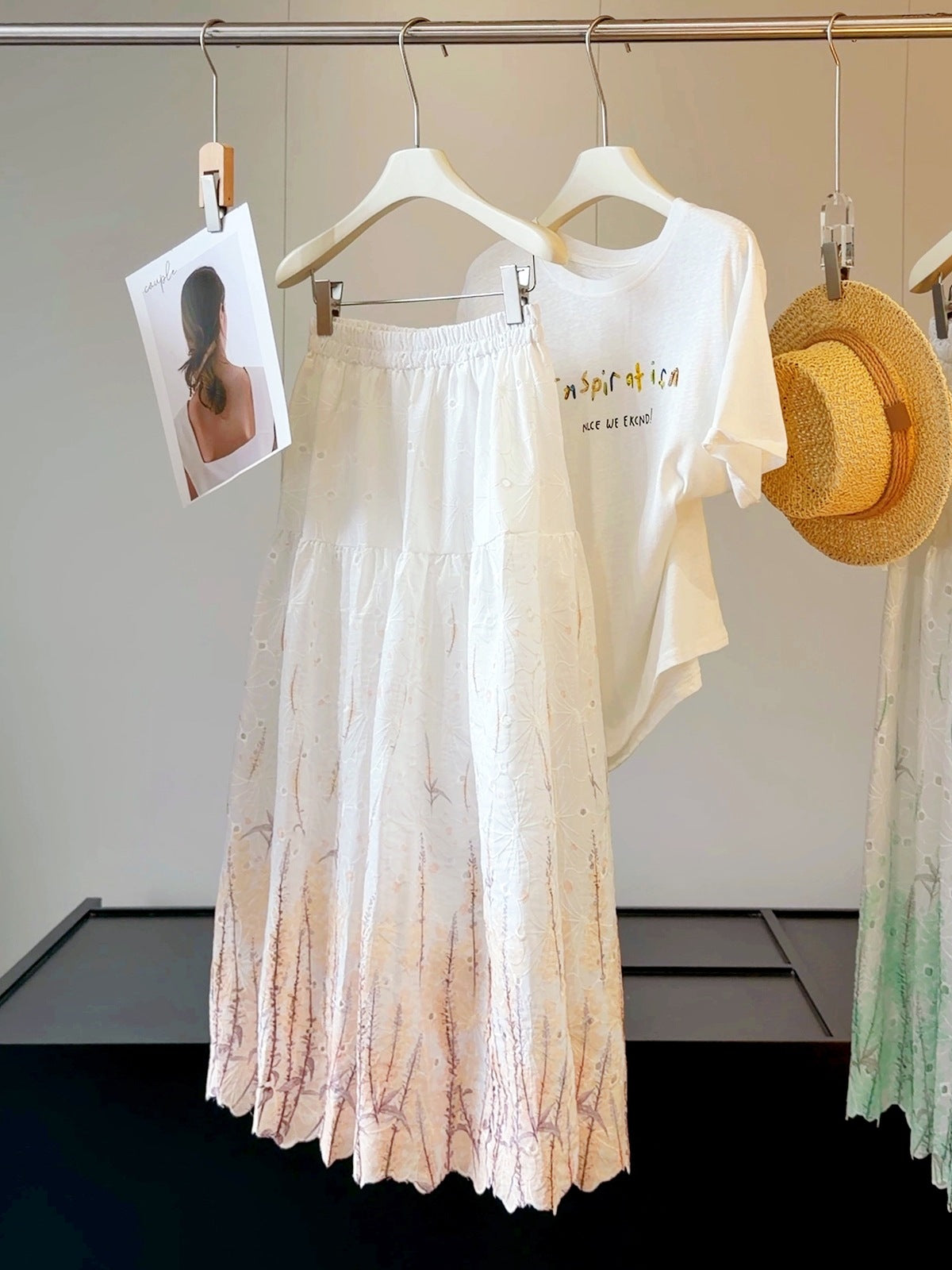 Gentle Gradient Color Embroidered Skirt Women Summer Elastic High Waist Hollow Out Cutout out Floral Stitching Cake Swing Skirt