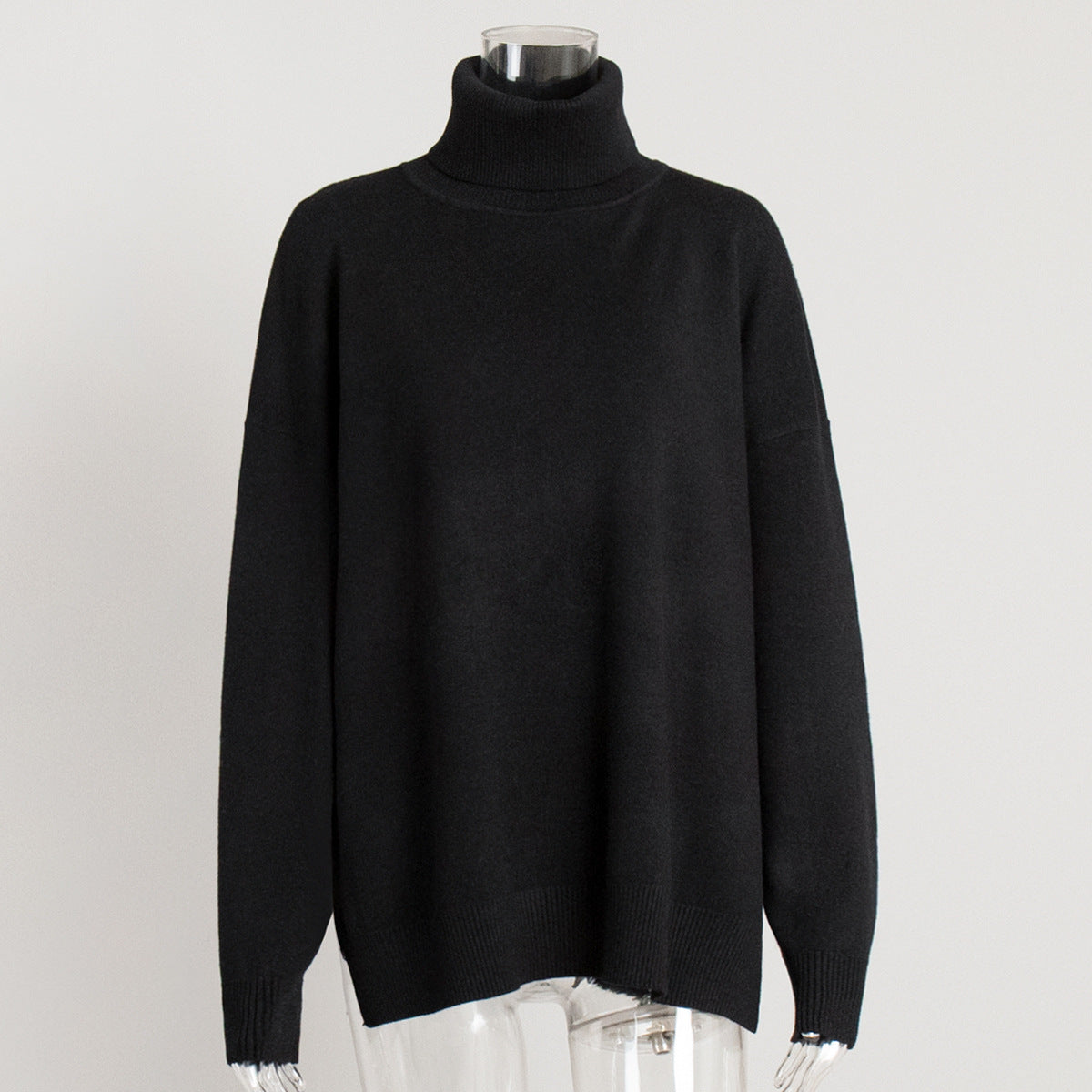 Turtleneck Sweater Women Autumn Winter Casual Sweater Slit Loose Solid Color Knitted Sweater