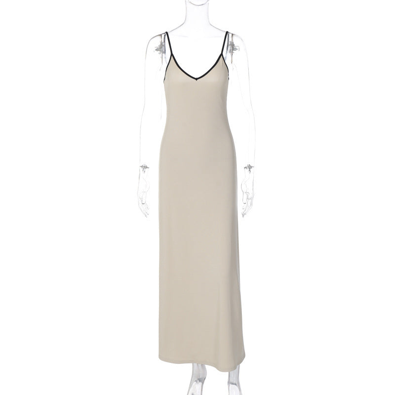 Women Clothing Summer Fashionable Elegant Sexy V neck Midi Strap Dress
