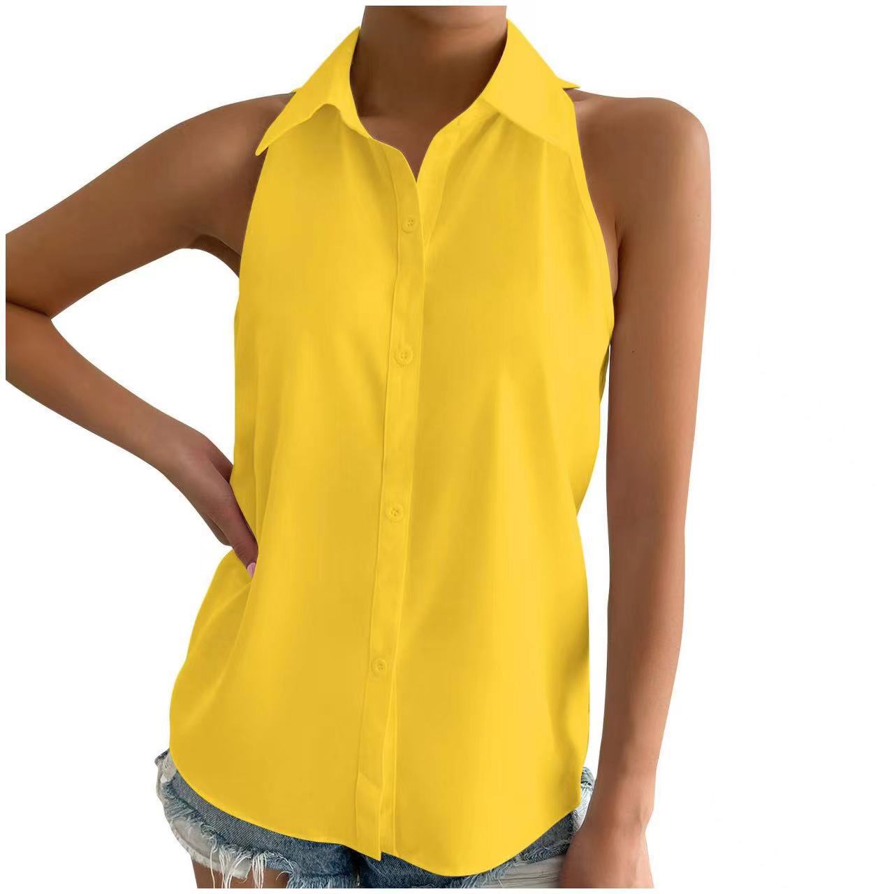 Satin Sleeveless Shirt Women Spring Satin Top Casual Office Solid Color Shirt Supply