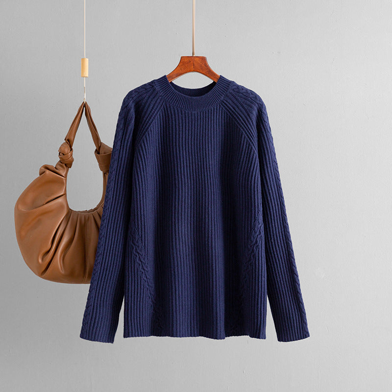 Autumn Winter Knitwear Women round Neck Loose Twisted Casual Solid Color Knitted