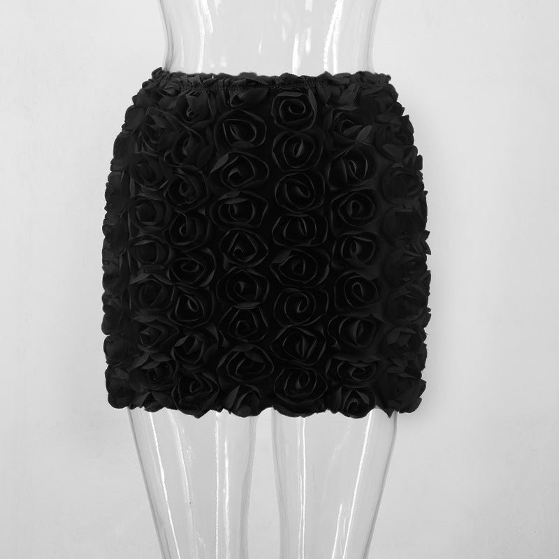 Women Clothing Nightclub Sexy Solid Color Three Dimensional Floral Ultra Short Skirt Straight Hair