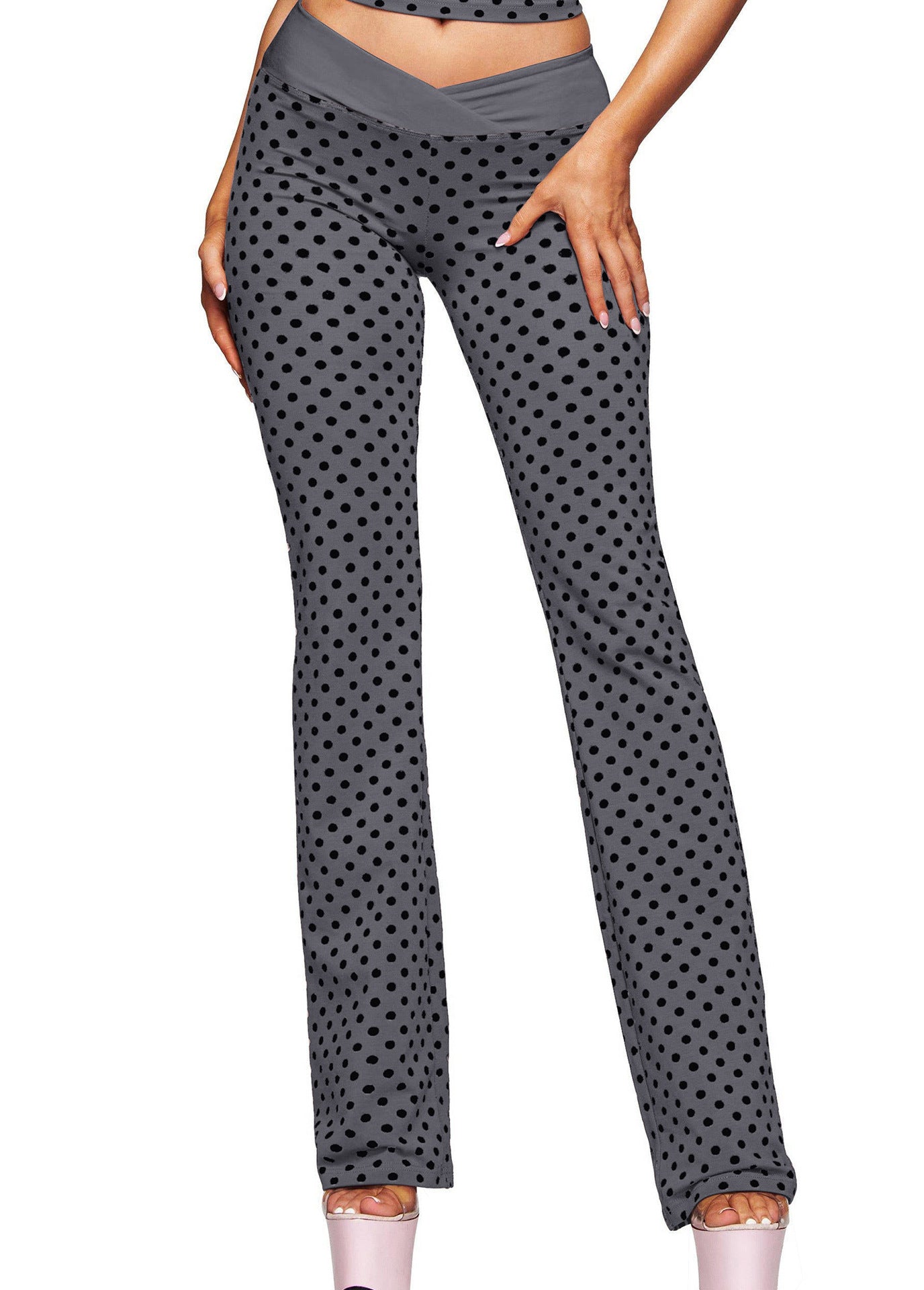 Halter Polka Dot Vest Pants Bell Bottom Pants Backless Bra Fitness Clothes Sportswear Yoga Set