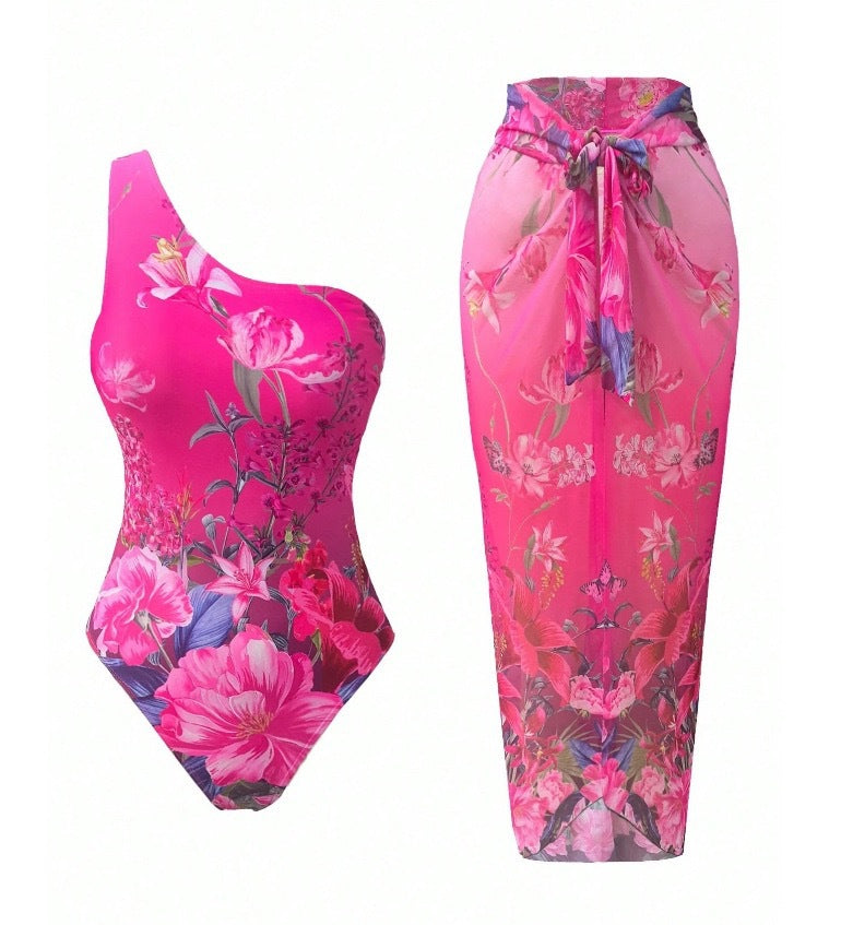 One Piece Two Piece Conservative Printed Swimsuit Women Bikini